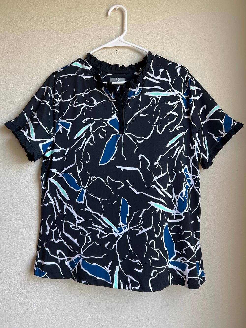 Callaway Opti-Dri Women's XL Golf Polo Shirt Short Sleeve Ruffle Neck Abstract